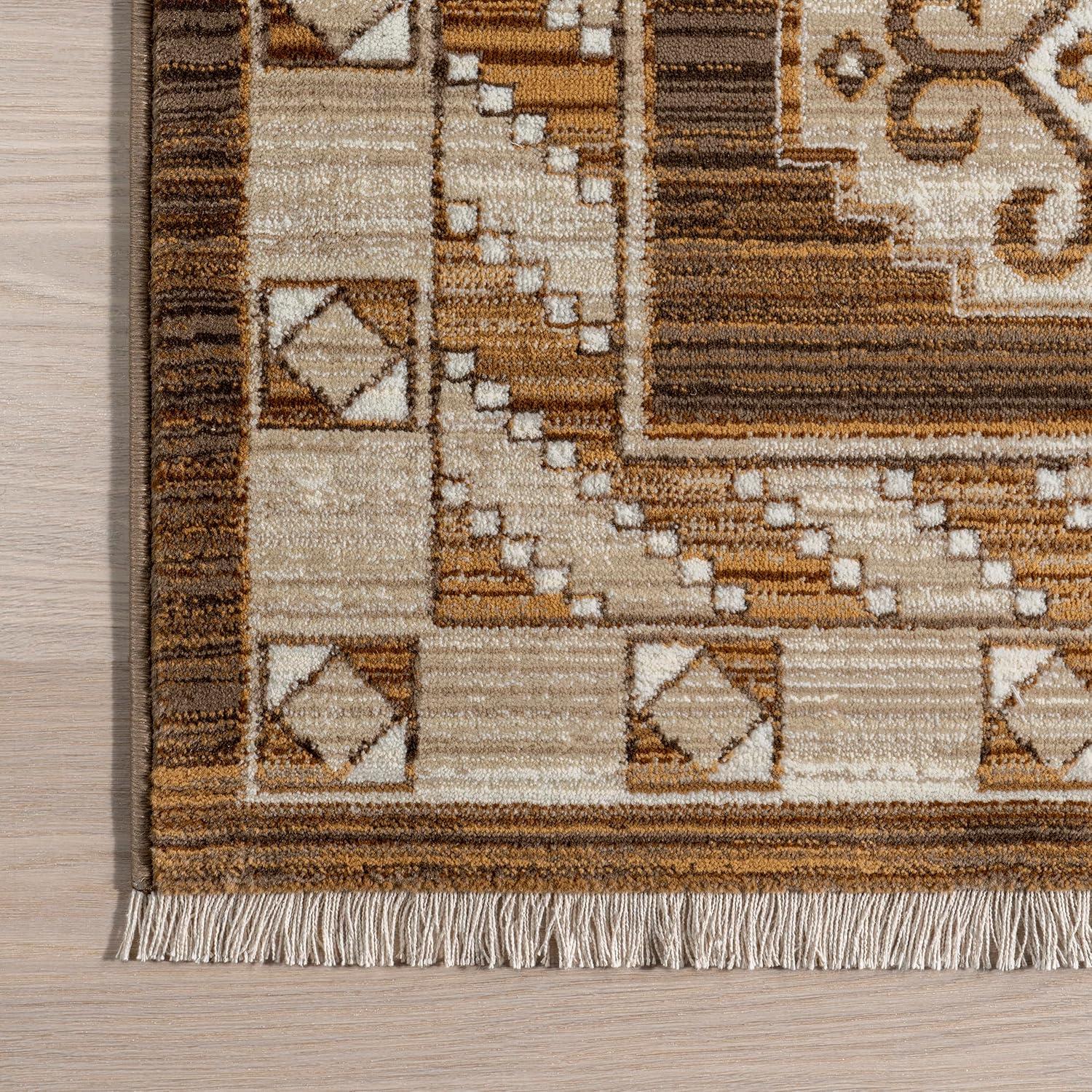 Brown and Beige 8' x 10' Synthetic Fringed Area Rug