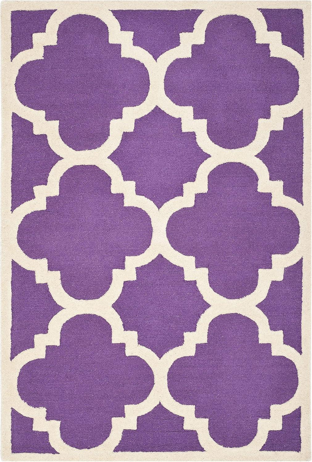 SAFAVIEH Cambridge Justine Geometric Quatrefoil Wool Area Rug, Purple/Ivory, 4' x 6'