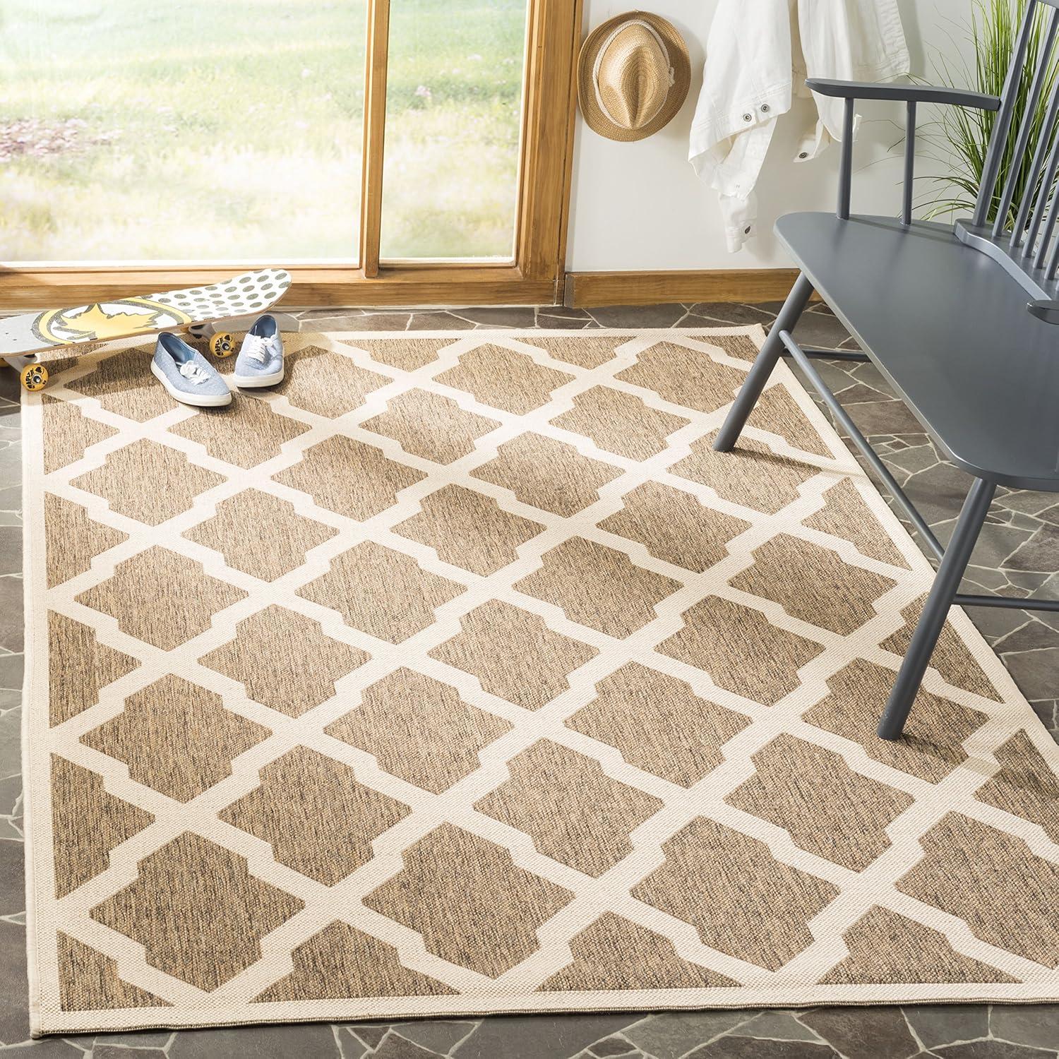 Beige and Brown Geometric Flat Woven Area Rug