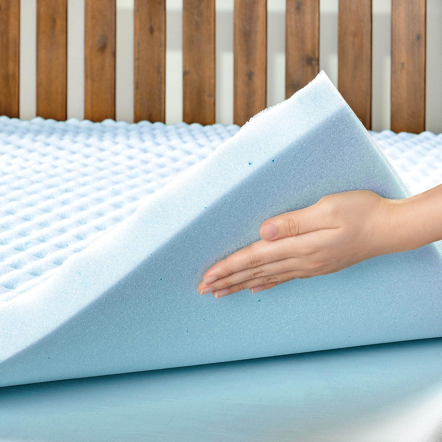 Twin Blue Gel Infused Eggcrate Memory Foam Mattress Topper