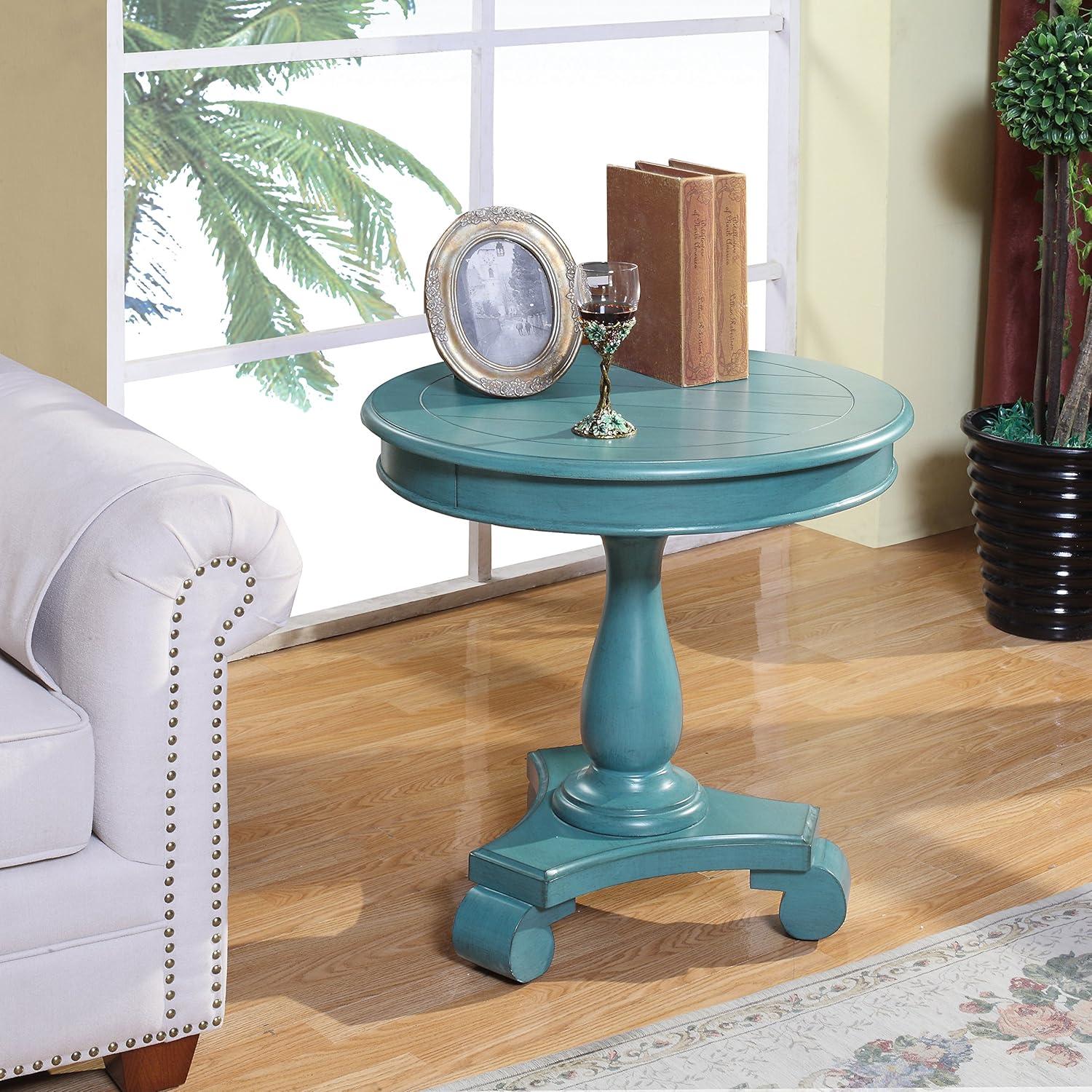 Roundhill Furniture Rene Round Wood Pedestal Side Table, White