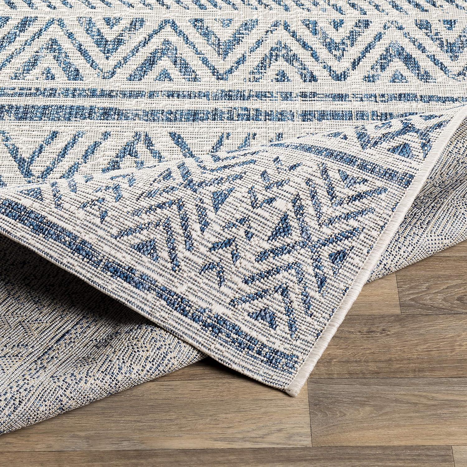 Livabliss Eagean Global Indoor/Outdoor Area Rug,7'10" x 10'2",Denim/Cream
