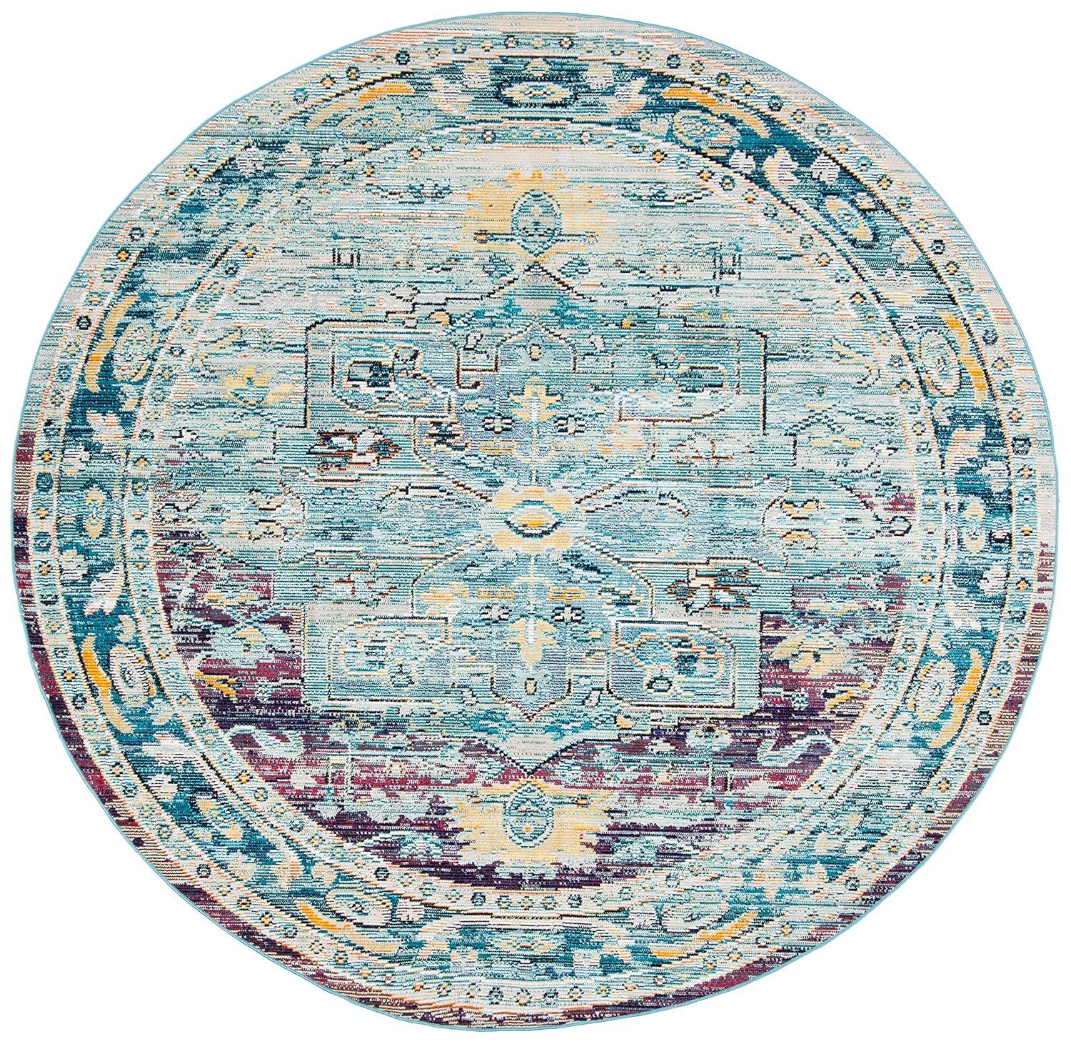 SAFAVIEH Crystal Jonette Traditional Area Rug, Teal/Purple, 5' x 5' Round