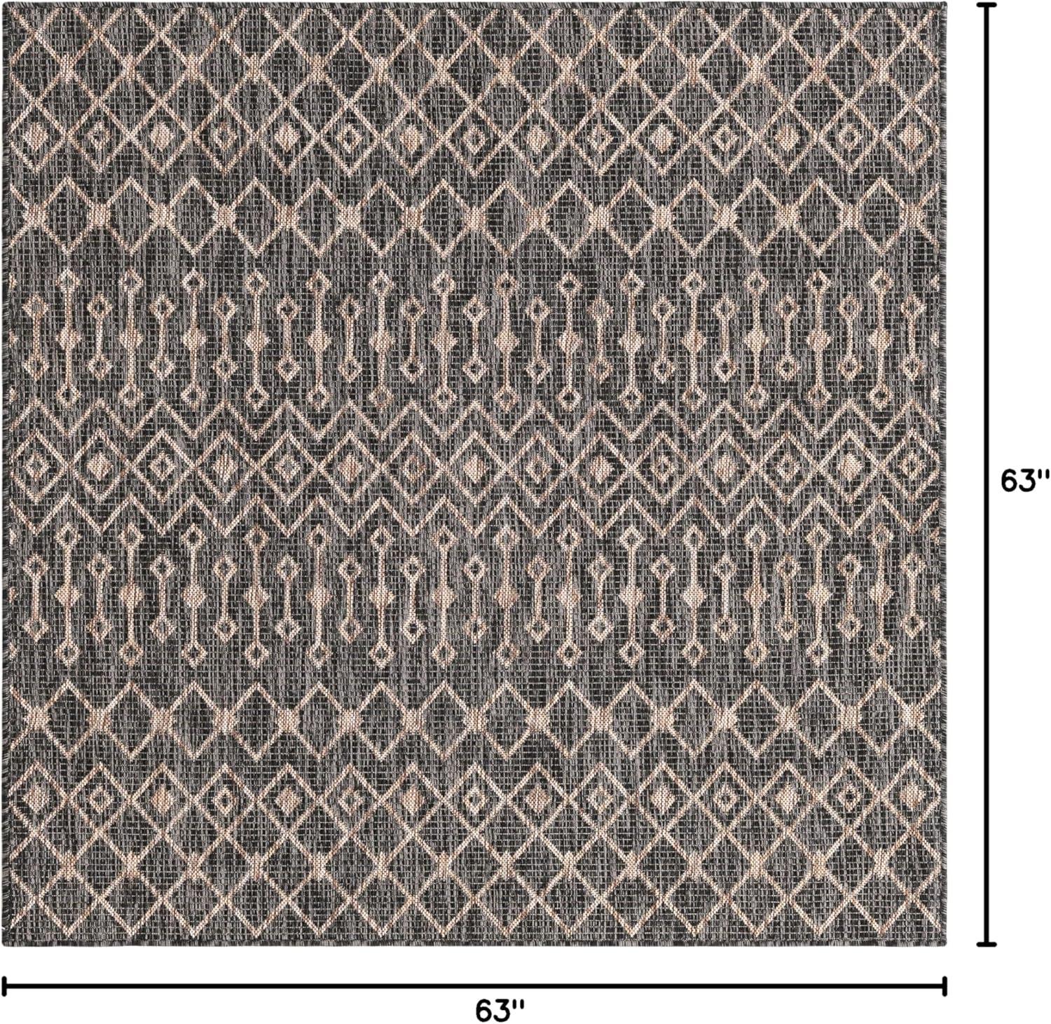 Unique Loom 5' 3 x 5' 3 Square Indoor/Outdoor Trellis Charcoal Gray Area Rug