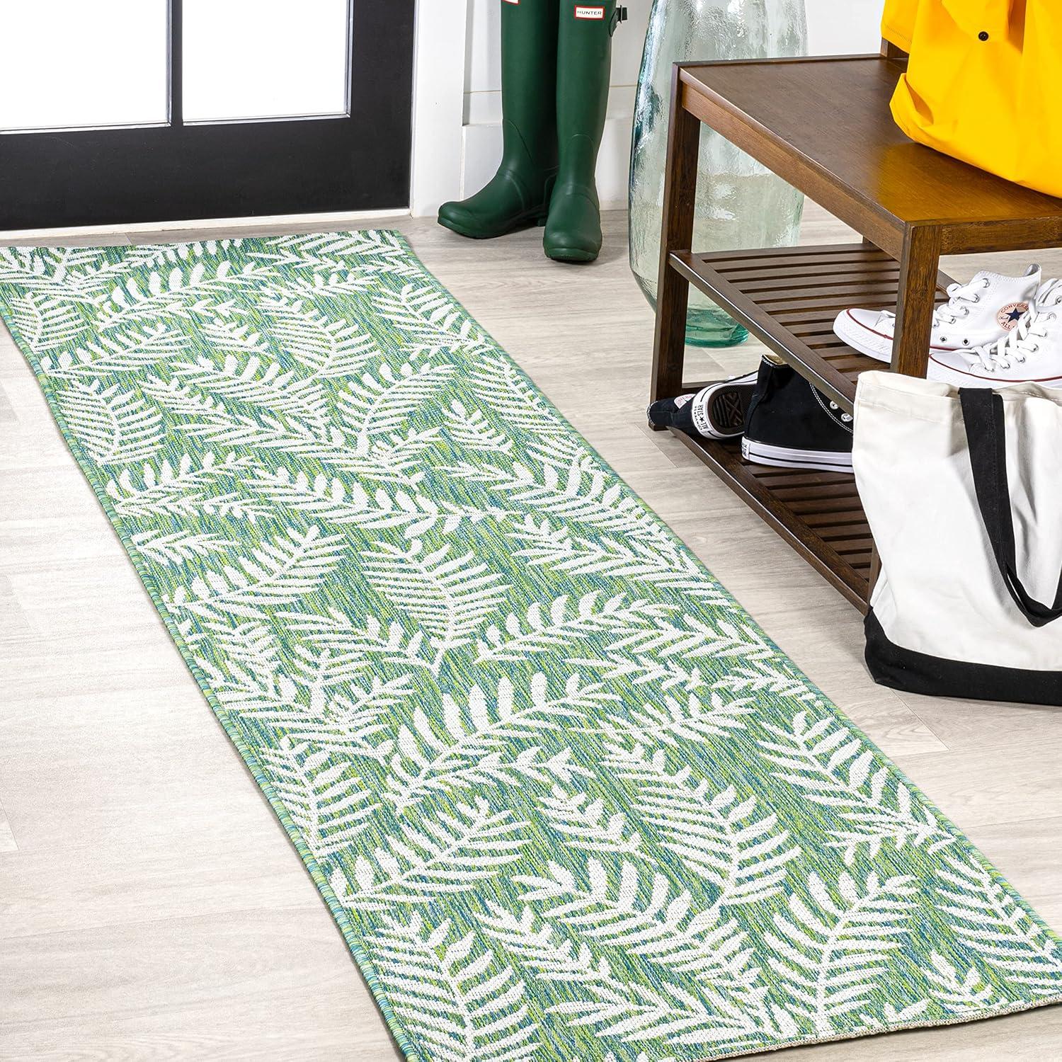 3' x 5' Nevis Palm Frond Indoor/Outdoor Area Rug, Cream/Green - JONATHAN Y