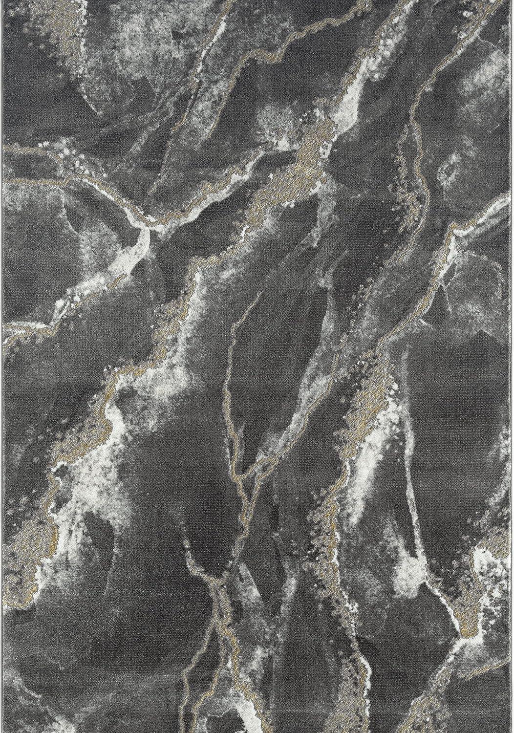 Gray and Gold Marble Print 4' x 6' Rectangular Area Rug