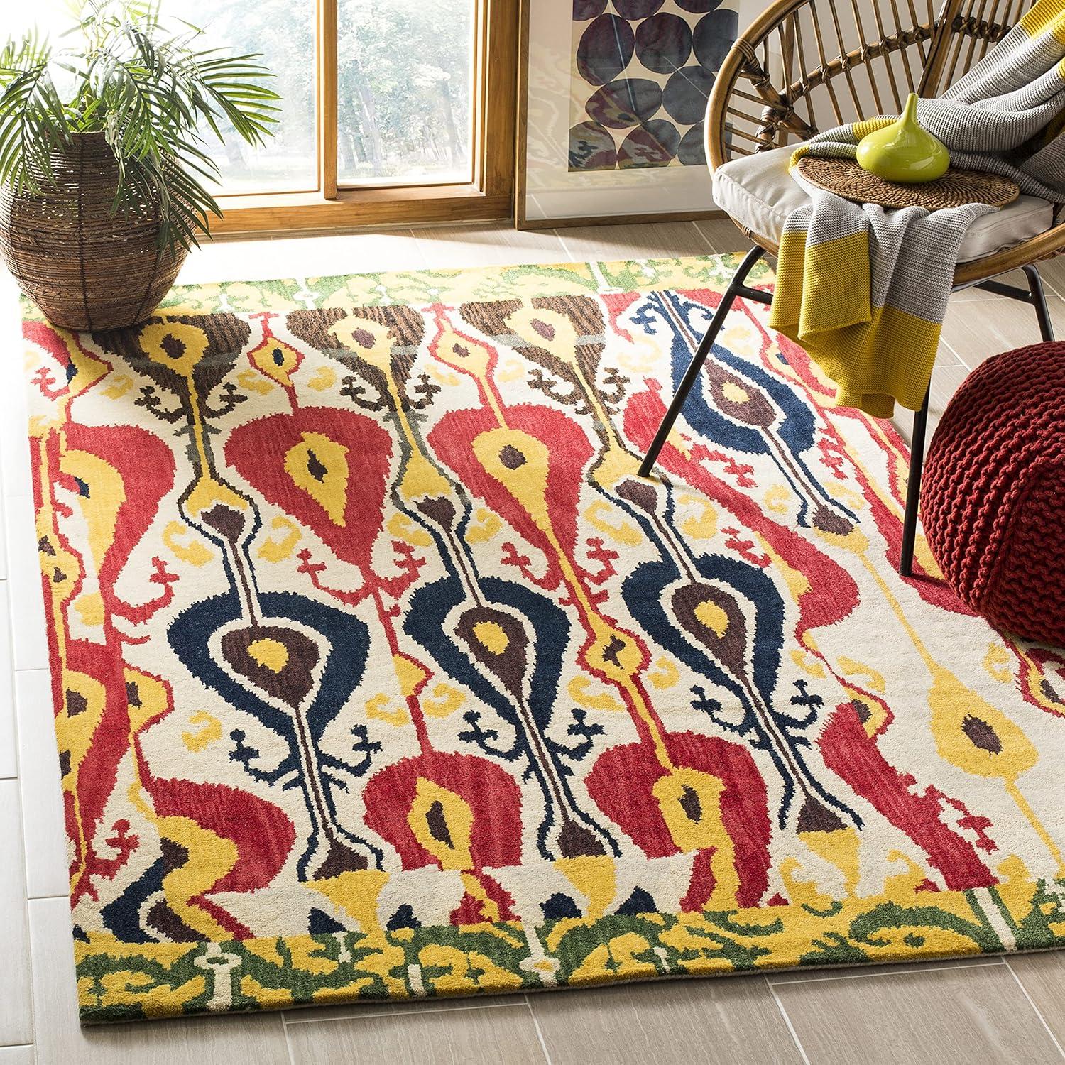 SAFAVIEH Ikat Betty Southwestern Wool Area Rug, Blue/Green, 8' x 10'