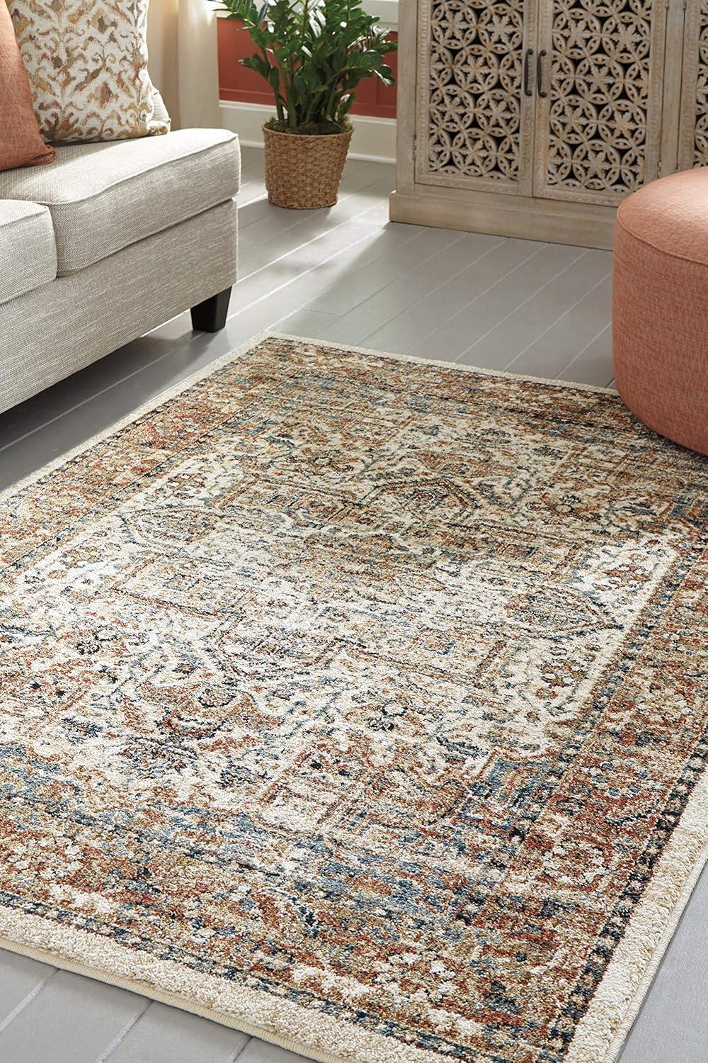 Contemporary Blue Medallion 5' x 7' Synthetic Area Rug