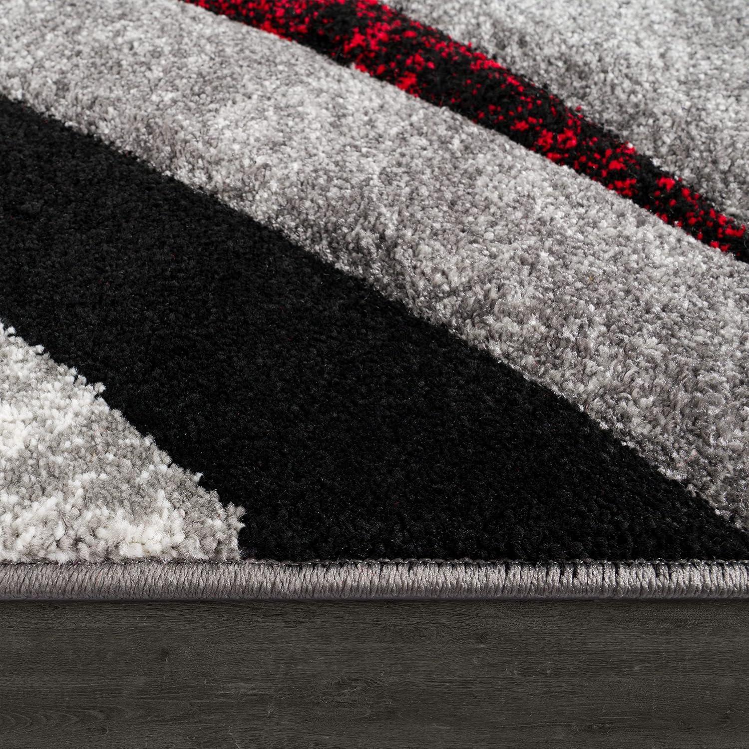 Paco Home Designer Rug with Contour Cut Striped Model in Grey Black and Red Mixture, Size:3'11" x 5'7"