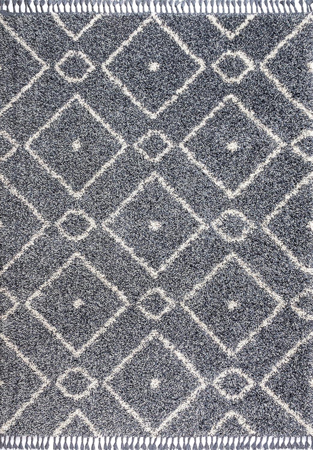 Mercer Shag Plush Tassel Moroccan Geometric Trellis Area Rug - JONATHAN Y