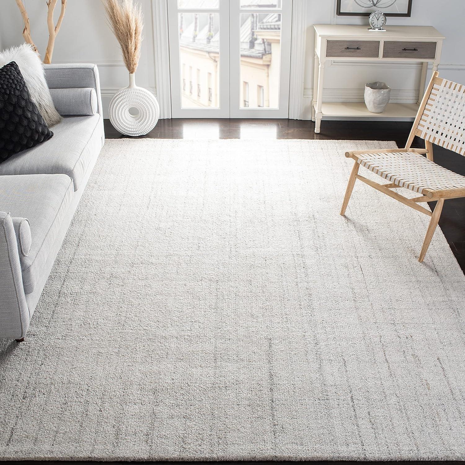 Handmade Light Grey Abstract Wool Square Area Rug