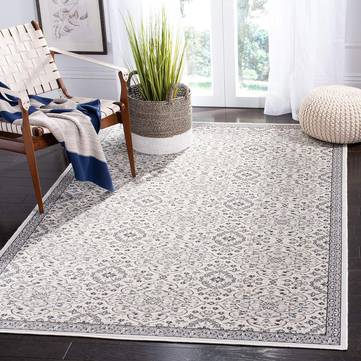 Ivory and Grey Medallion Synthetic Indoor/Outdoor Area Rug