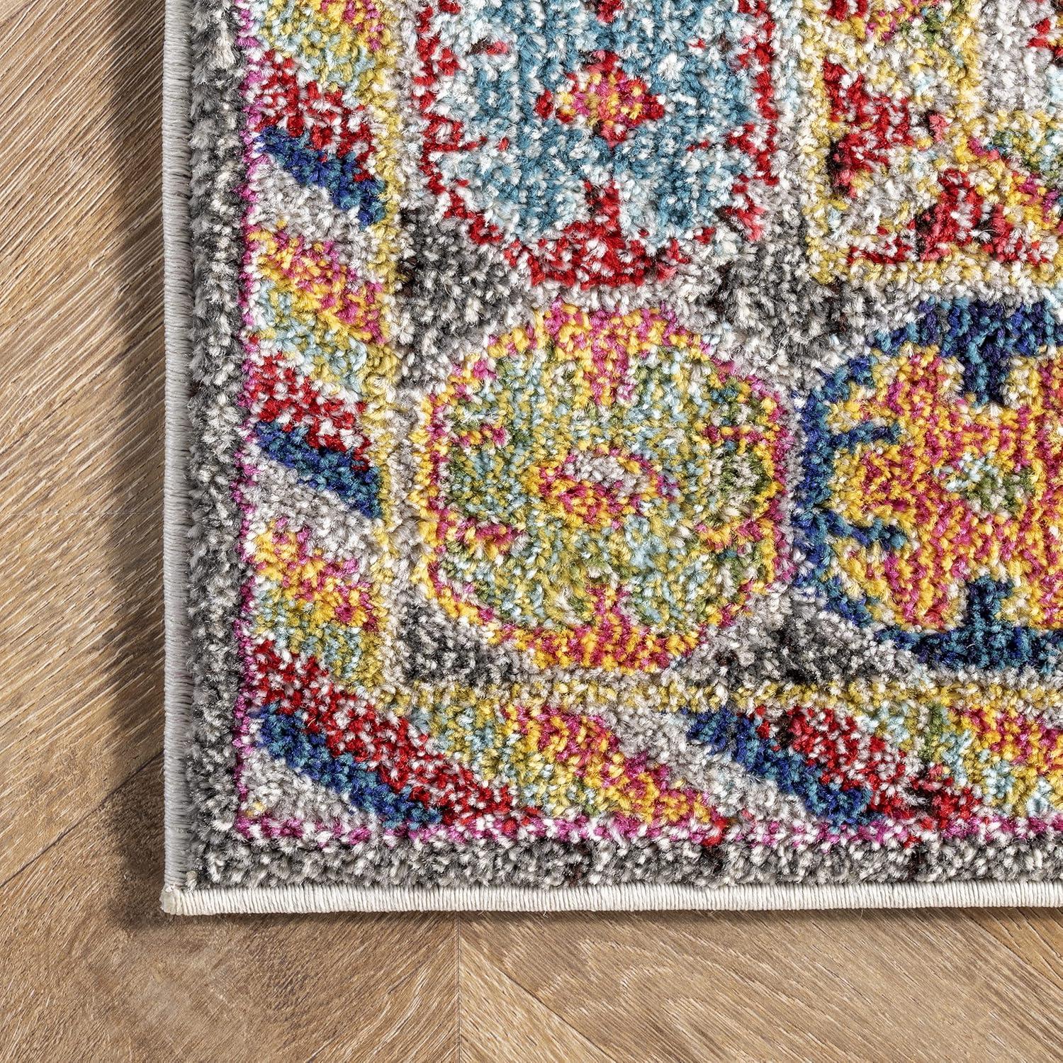 Erline Colorful Bohemian Black and Multicolor Runner Rug
