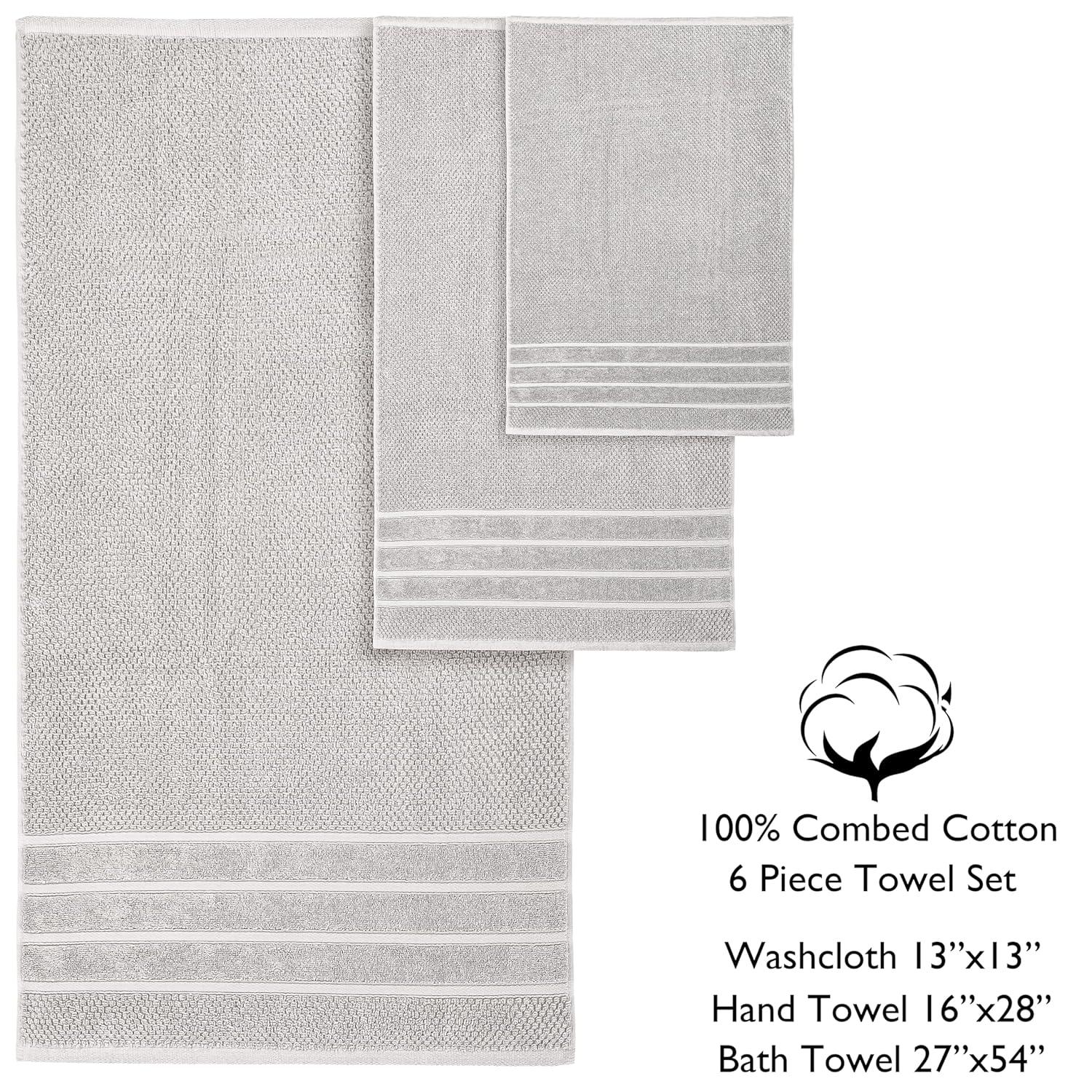 Luxury 100% Cotton 6-Piece Towel Set, 650 GSM Hotel Collection, Super Soft and Highly Absorbent (Multicolor, 6 Pack Set)