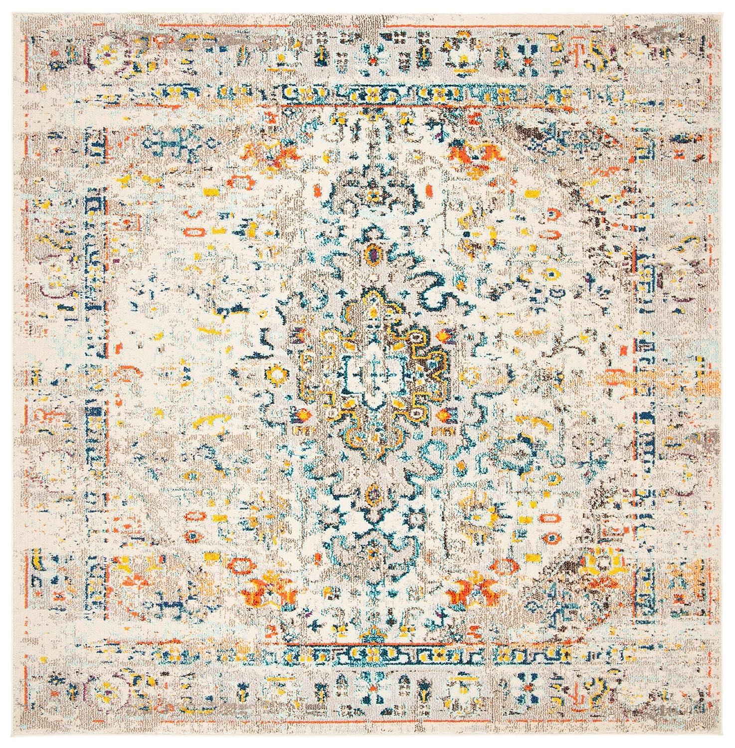 Madison MAD474 Power Loomed Indoor Area Rug - Cream/Blue - 9'x9' - Safavieh