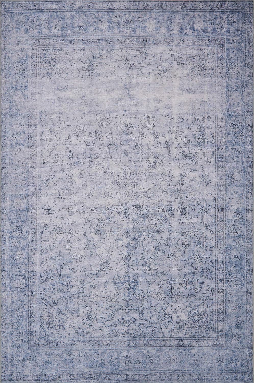 Slate Blue Hand-Knotted Low Pile Area Rug