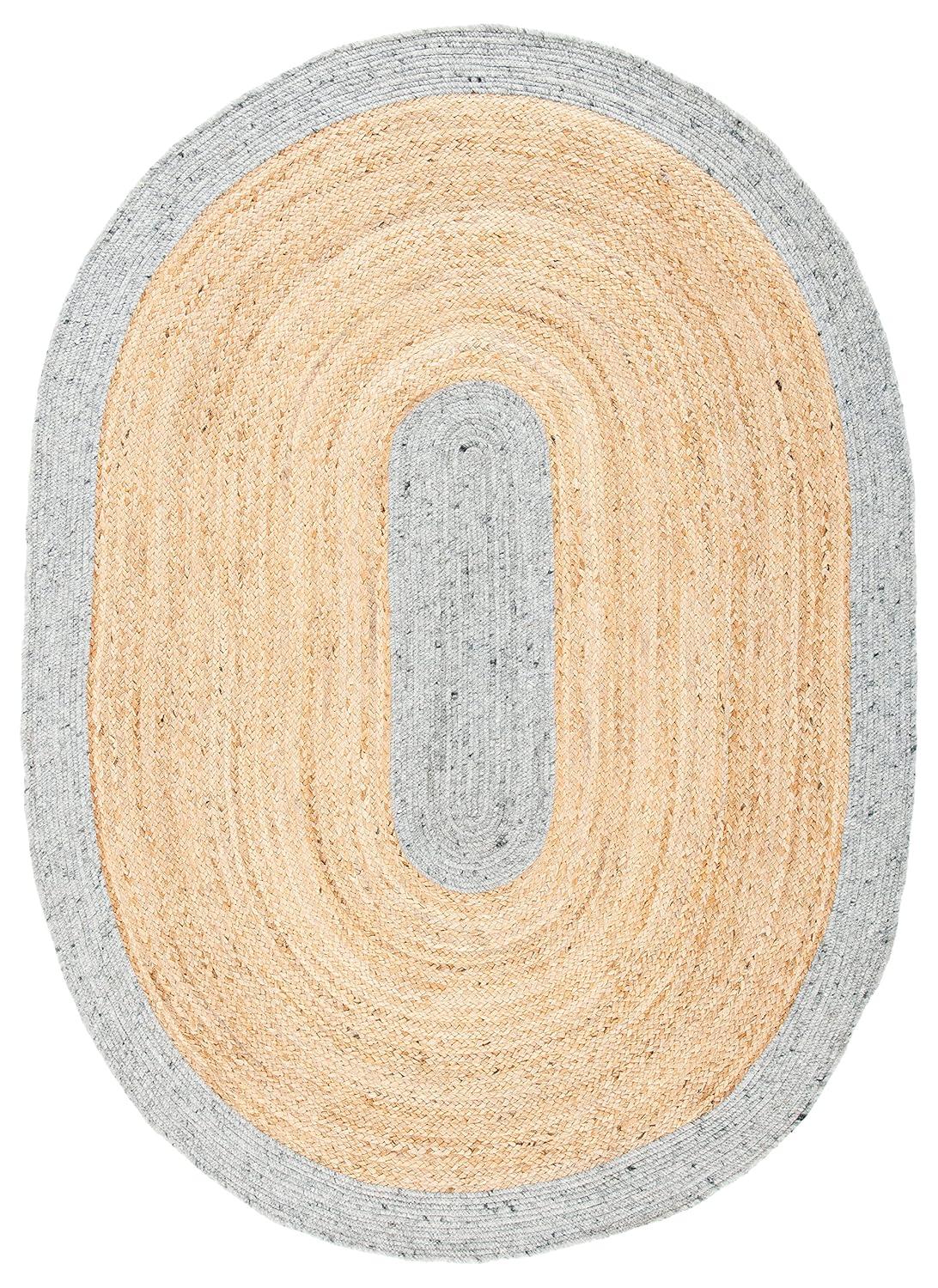 Braided BRD910 Hand Woven Indoor Area Rug - Grey/Natural - 6'x9' Oval - Safavieh