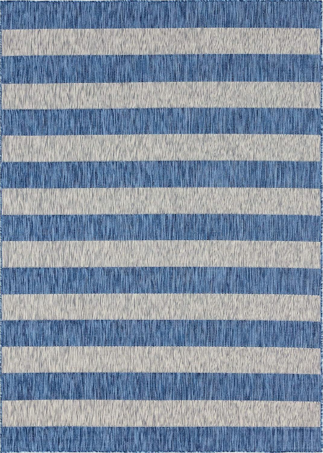 Unique Loom Outdoor Striped Collection Area Rug - Distressed Stripe (7' 1" x 10' Rectangle Blue/Ivory)