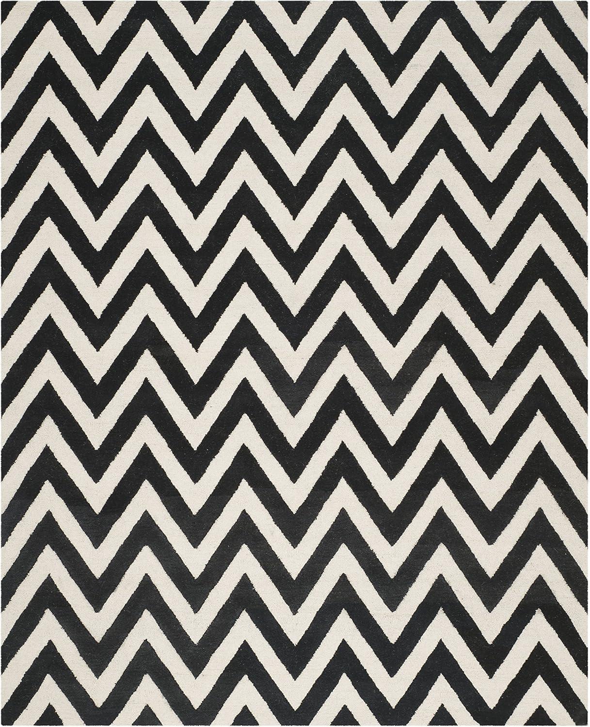 SAFAVIEH Cambridge Kaitlyn Zig Zag Stripes Wool Area Rug, Black/Ivory, 8' x 10'