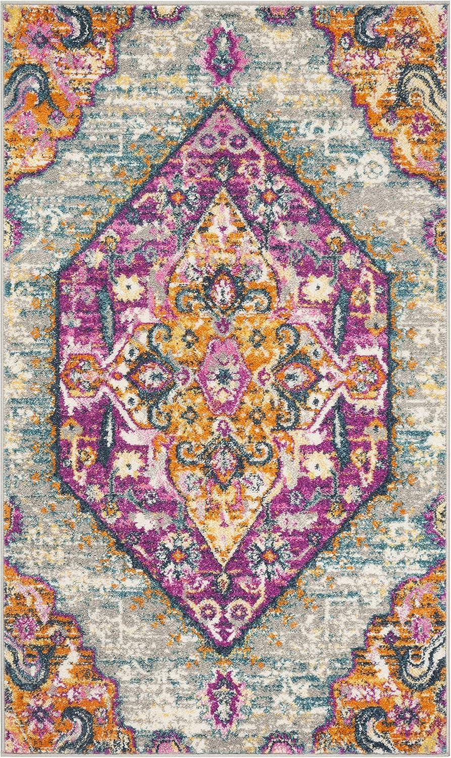 Madison MAD119 Power Loomed Indoor Accent Rug - Light Grey/Fuchsia - 3'x5' - Safavieh.