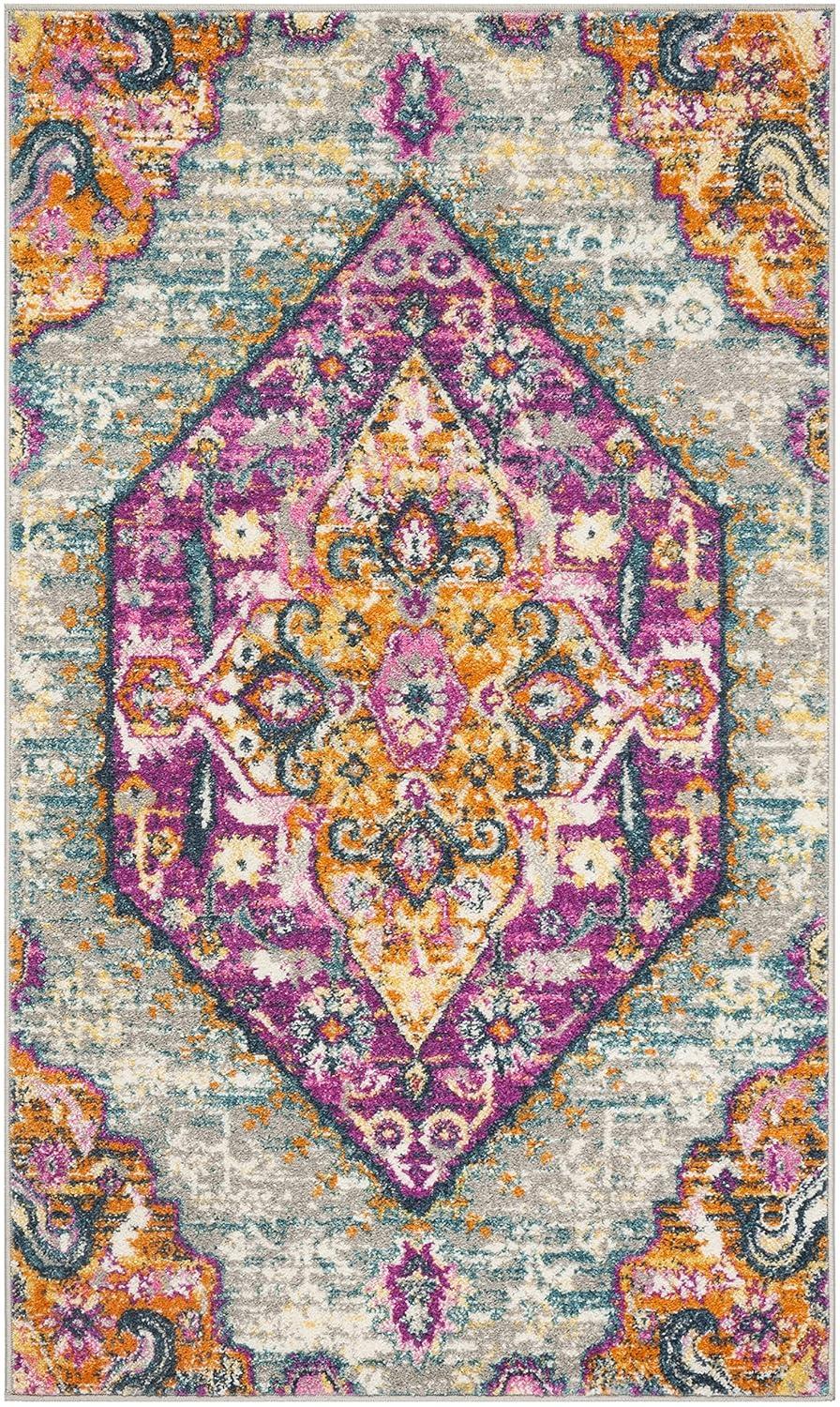 Madison MAD119 Power Loomed Indoor Accent Rug - Light Grey/Fuchsia - 3'x5' - Safavieh.