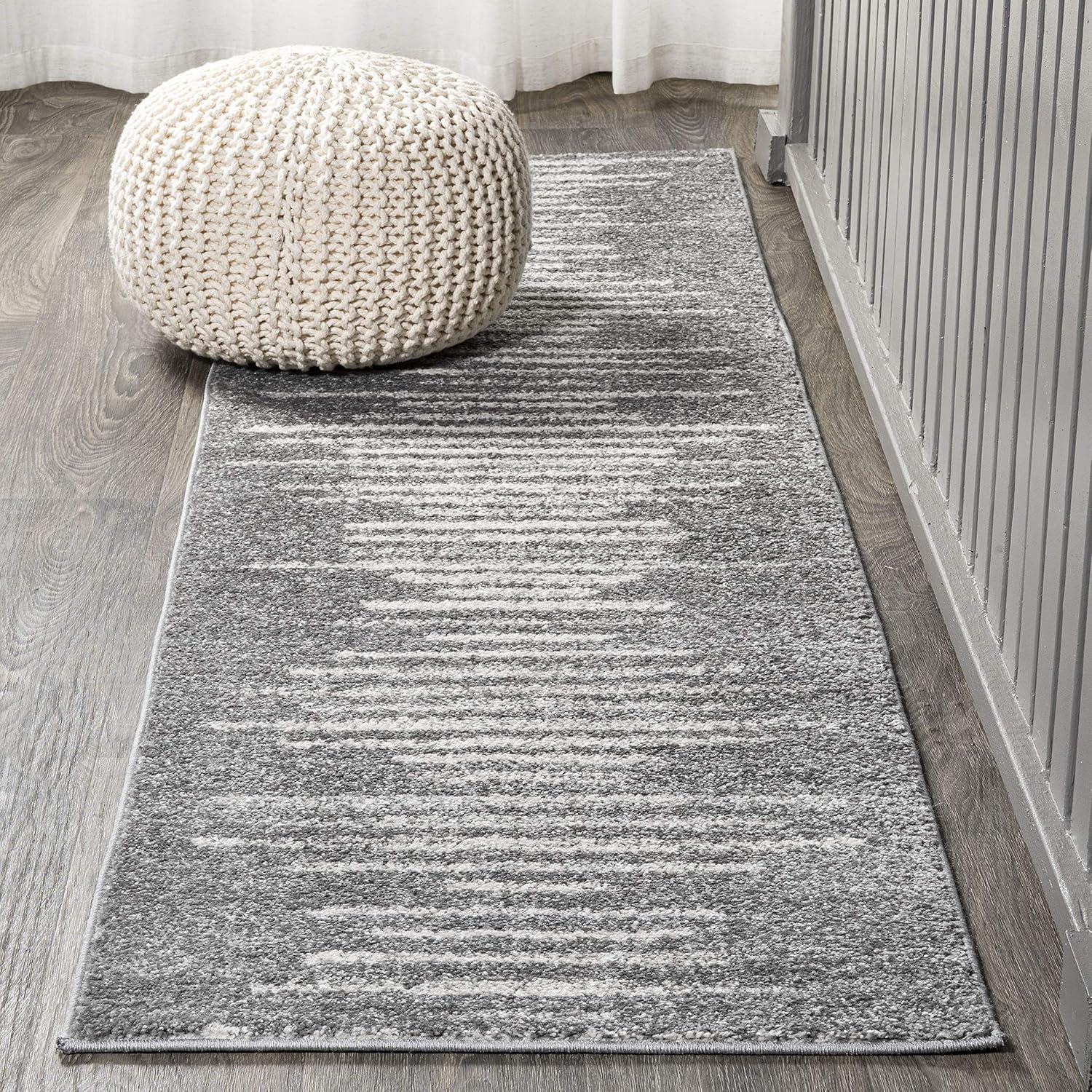 2'x8' Aya Berber Stripe Geometric Runner Rug, Gray/Cream - JONATHAN Y