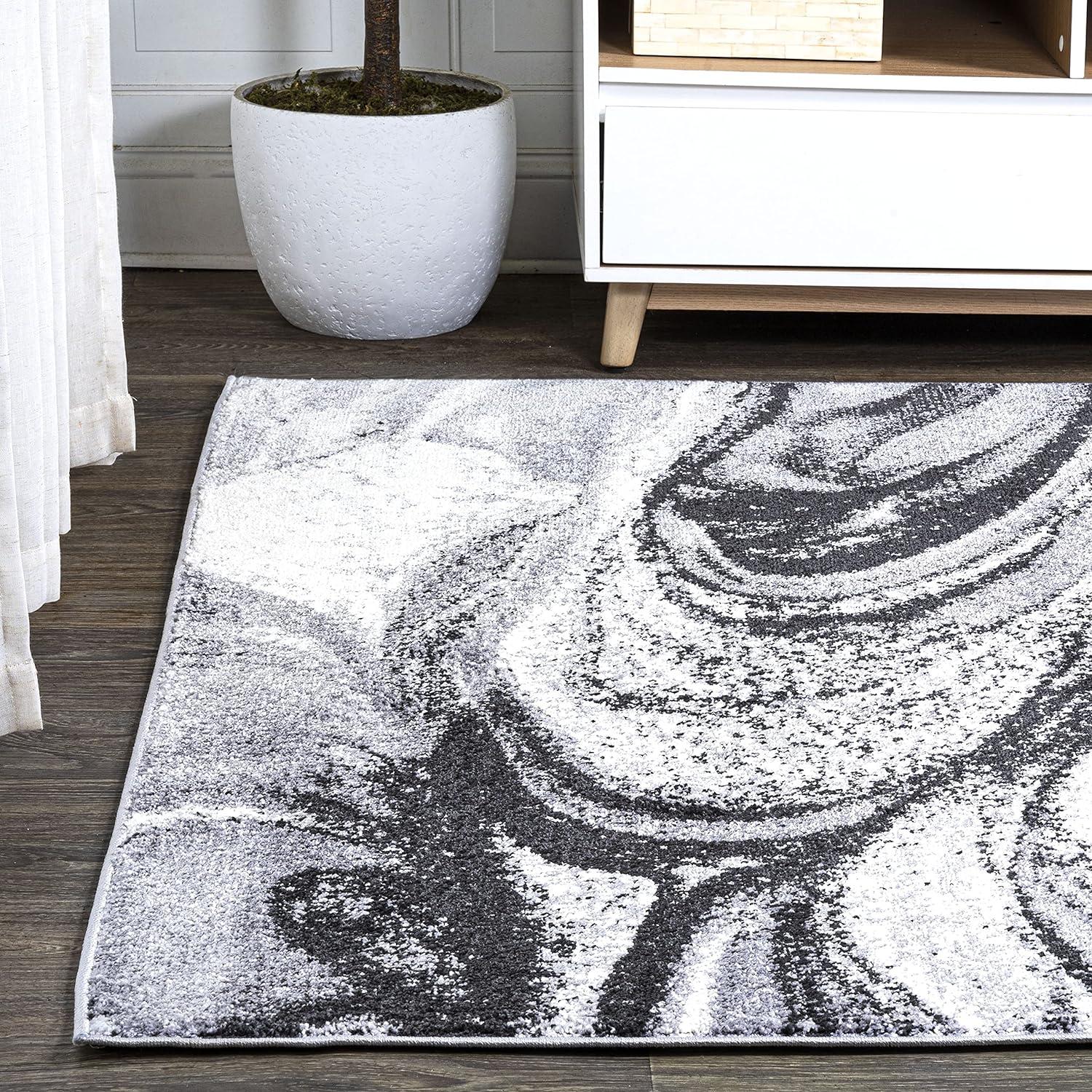 Charcoal and Ivory Abstract Swirl 3x5 Synthetic Area Rug