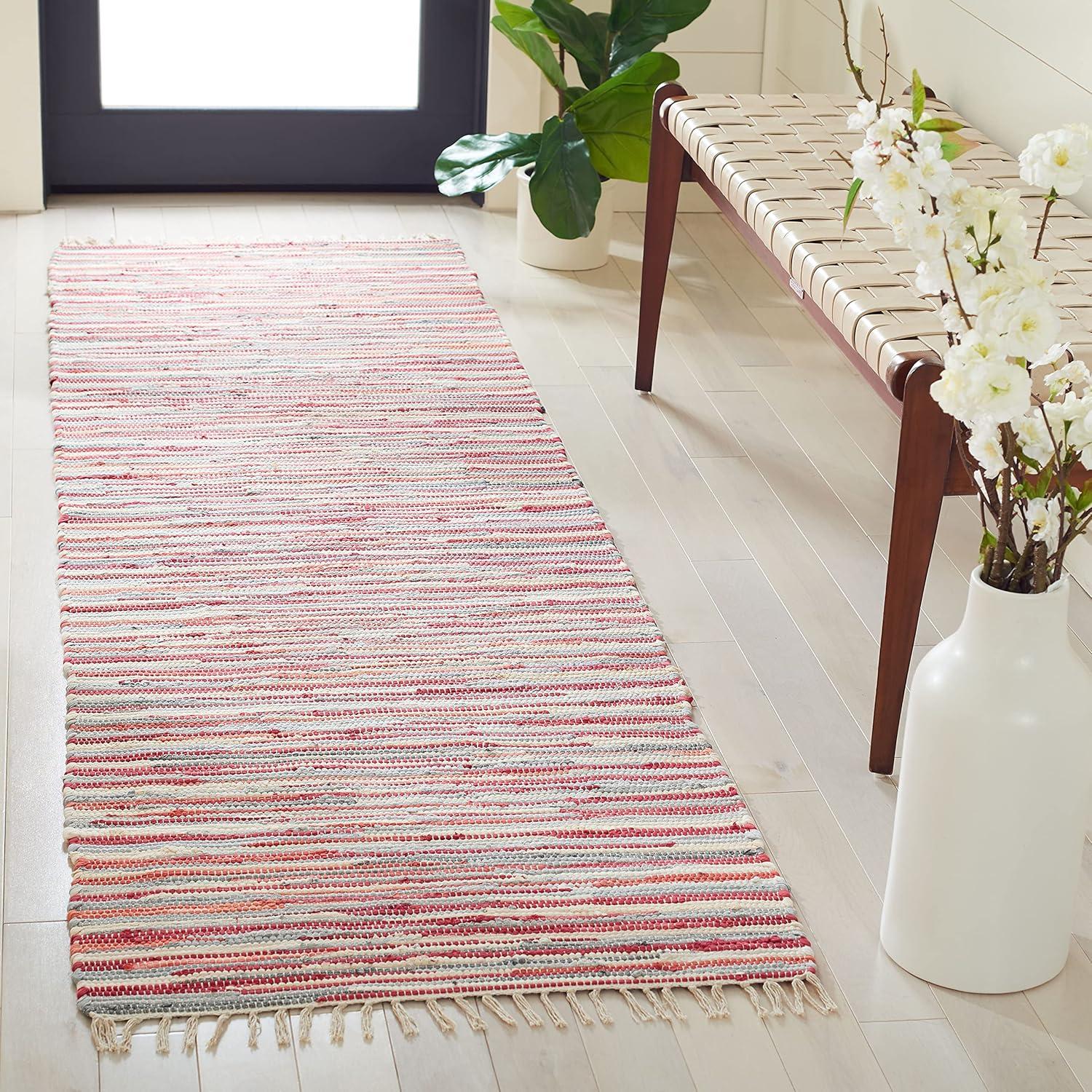 Rag Rug RAR129 Hand Woven Indoor Runner Rug - Red/Multi - 2'3"x12' - Safavieh.