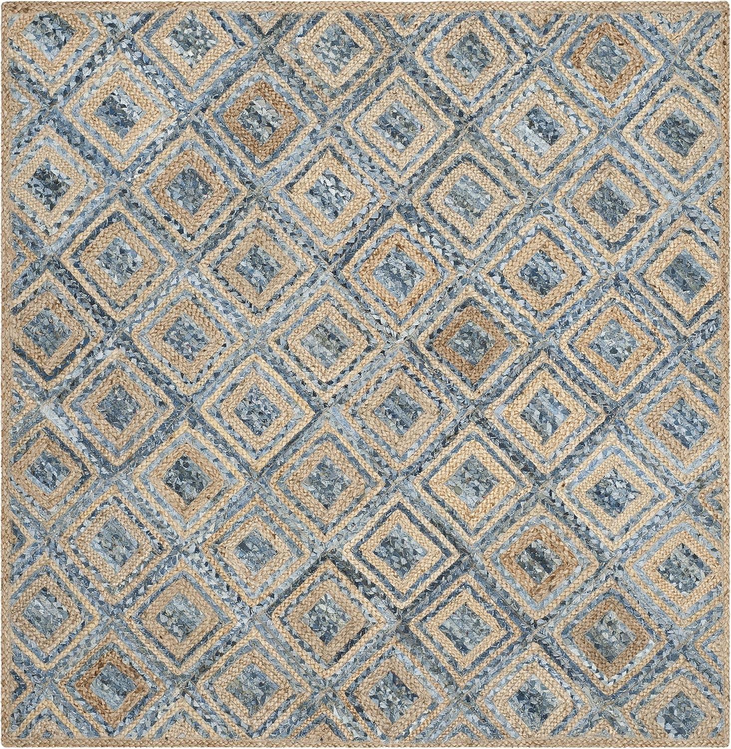 SAFAVIEH Cape Cod Alayna Geometric Area Rug, Natural/Blue, 4' x 4' Square