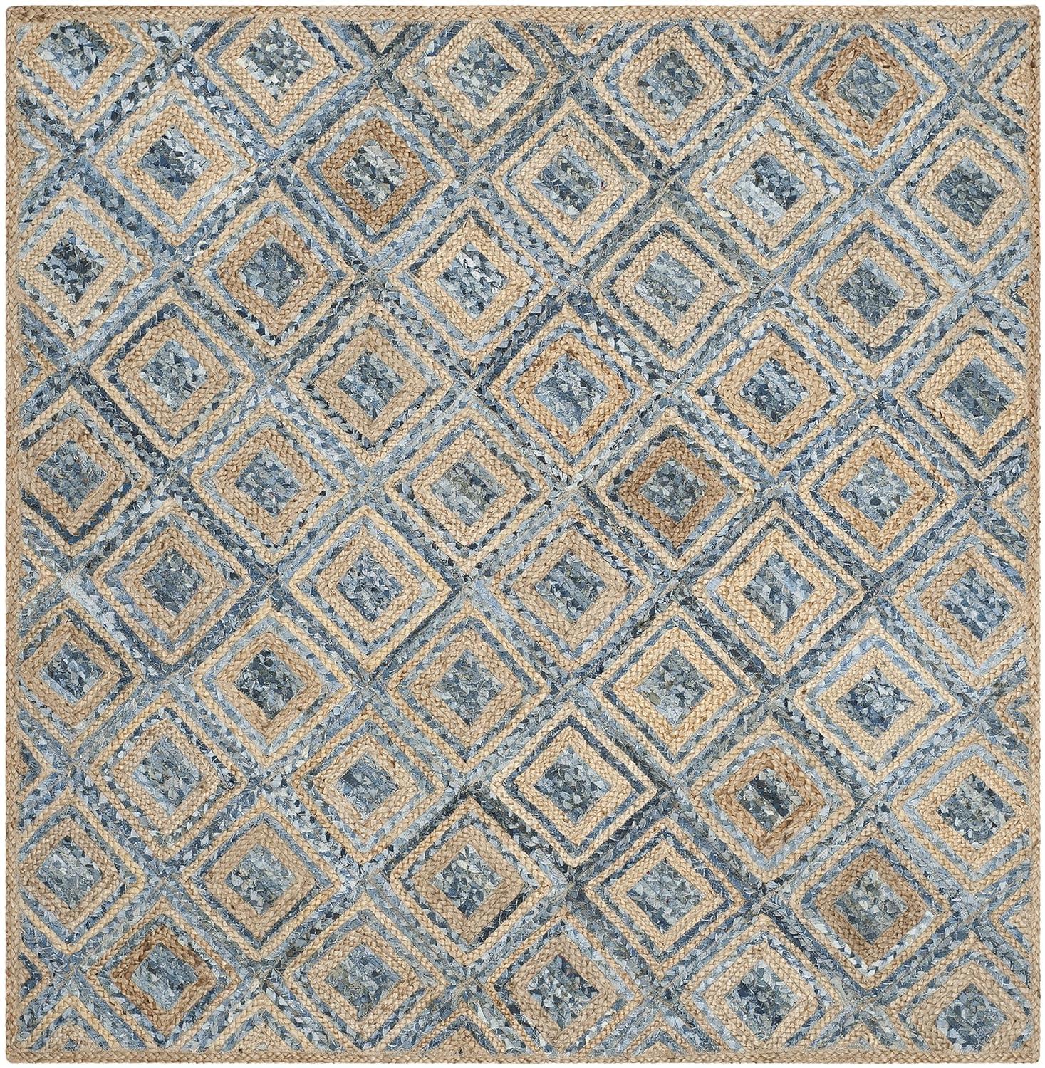 Cape Cod CAP354 Woven Indoor Area Rug - Natural/Blue - 8'x8' - Safavieh