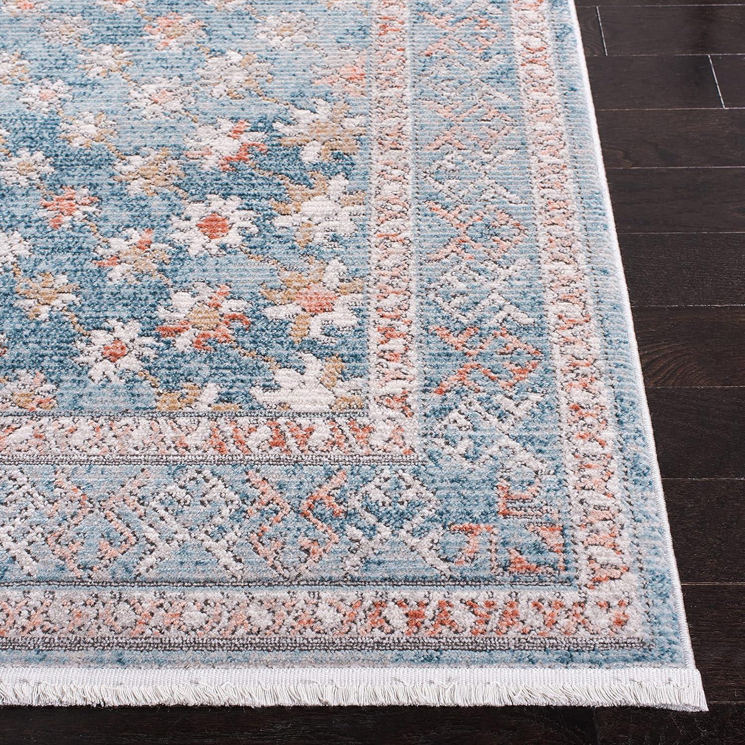 Shivan Blue and Rose Abstract Floral Area Rug