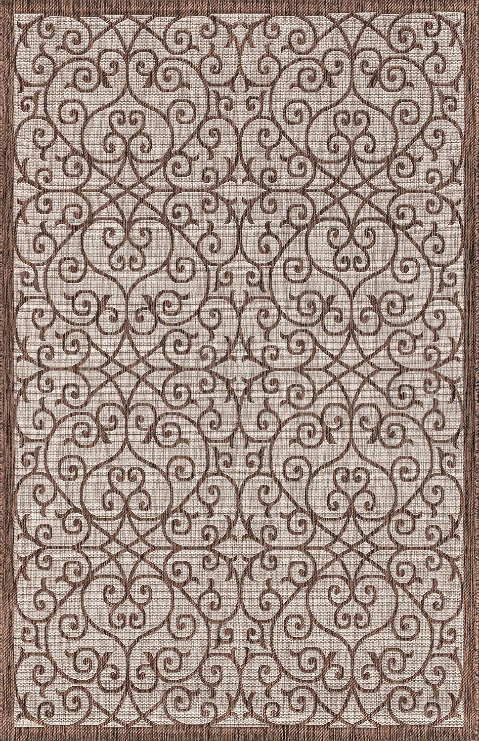 3'x5' Madrid Vintage Filigree Textured Weave Indoor/Outdoor Area Rug, Taupe/Espresso - JONATHAN Y