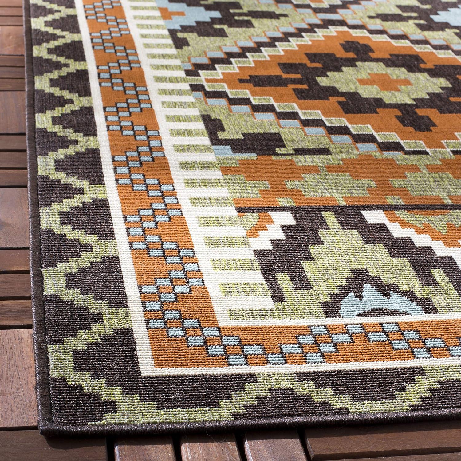 Veranda VER096 Power Loomed Indoor/Outdoor Area Rug - Green/Terracotta - 5'3"x5'3" - Safavieh