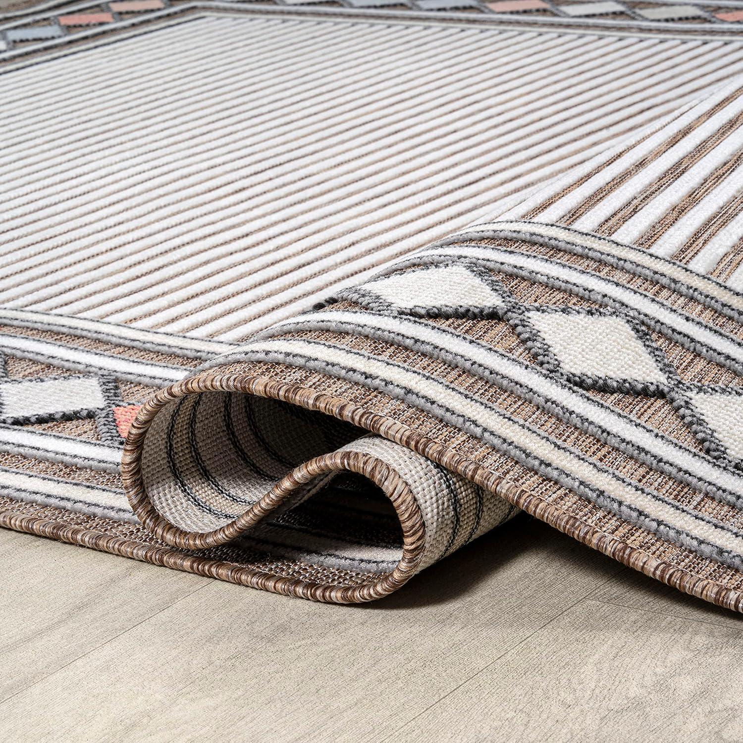 JONATHAN Y Sebastian High-Low Modern Diamond Border Brown/Ivory 3 ft. x 5 ft. Indoor/Outdoor Area Rug
