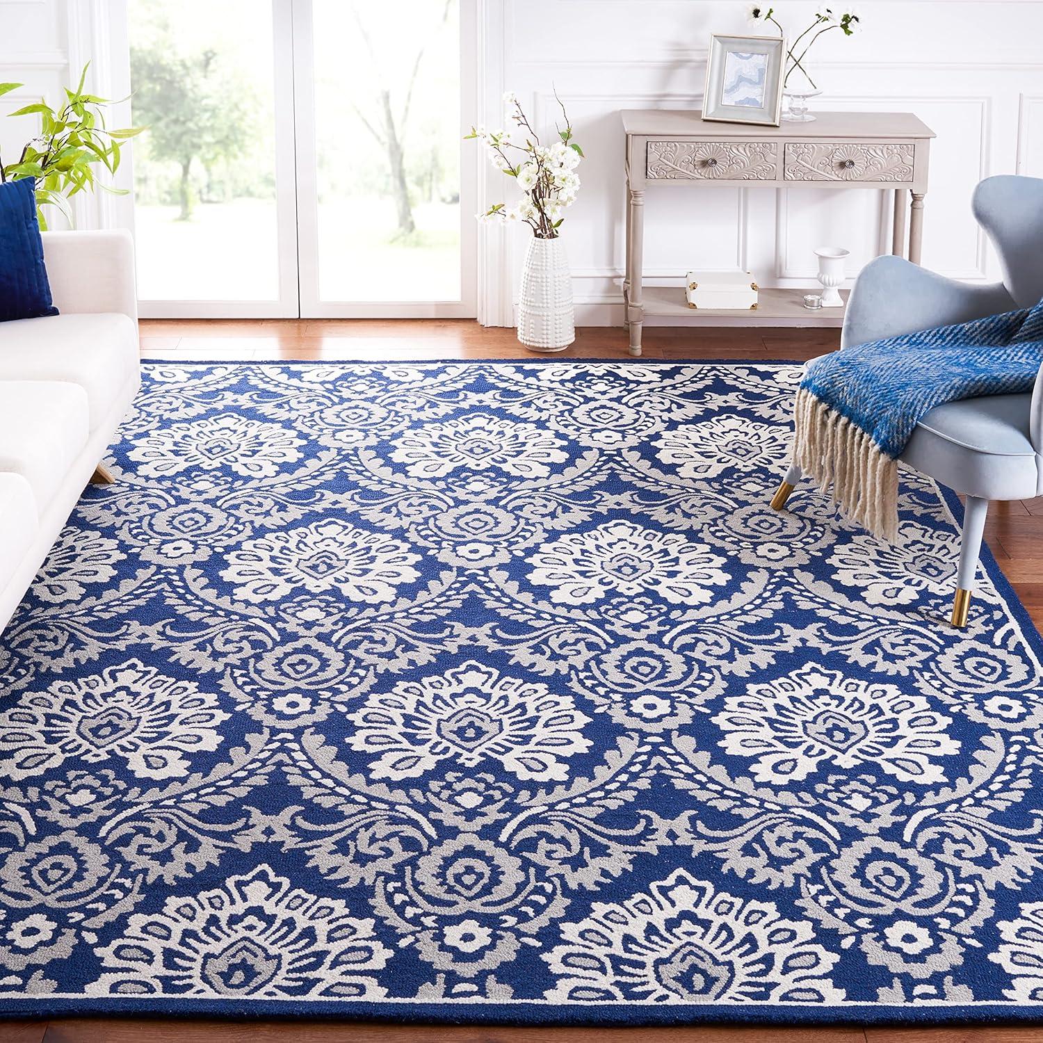 Blossom BLM106 Hand Tufted Indoor Area Rug - Navy/Ivory - 8'x10' - Safavieh