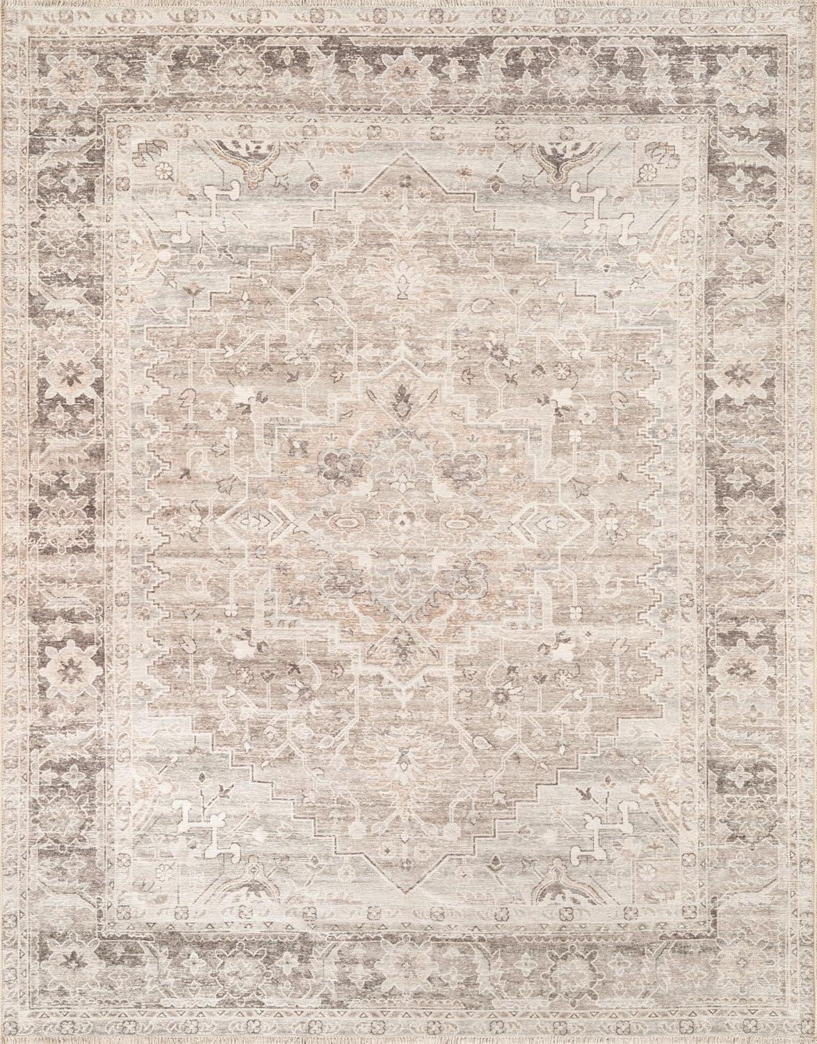 Nuloom Davi Faded Spill Proof Treated Pet Friendly Premium Machine Washable Area Rug, 9' x 12', Stone