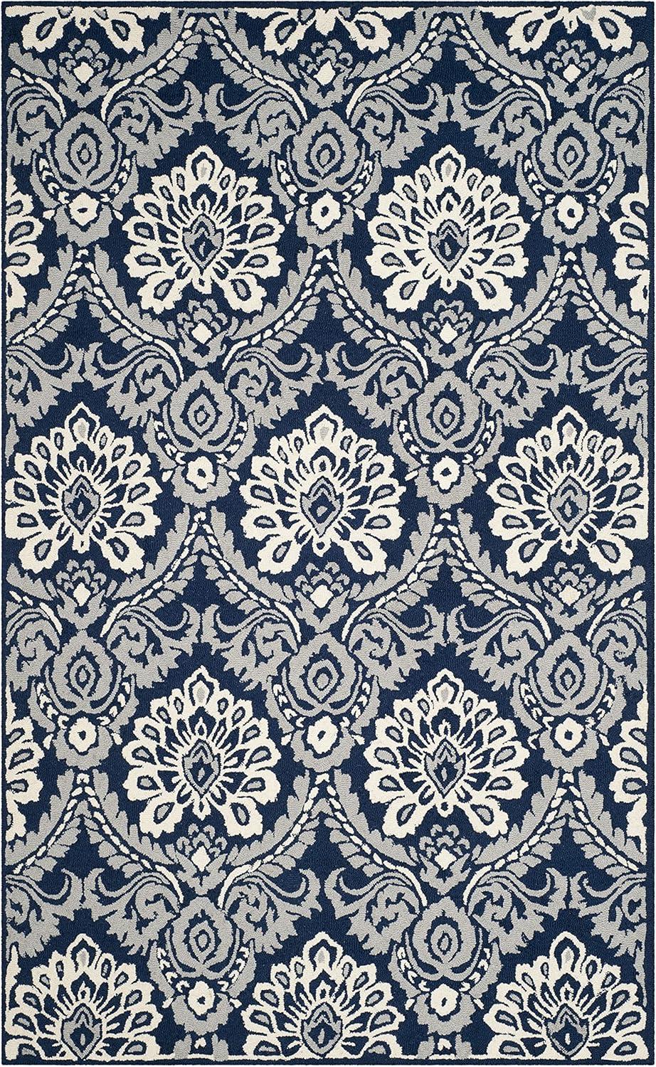 Blossom BLM106 Hand Tufted Indoor Area Rug - Navy/Ivory - 5'x8' - Safavieh