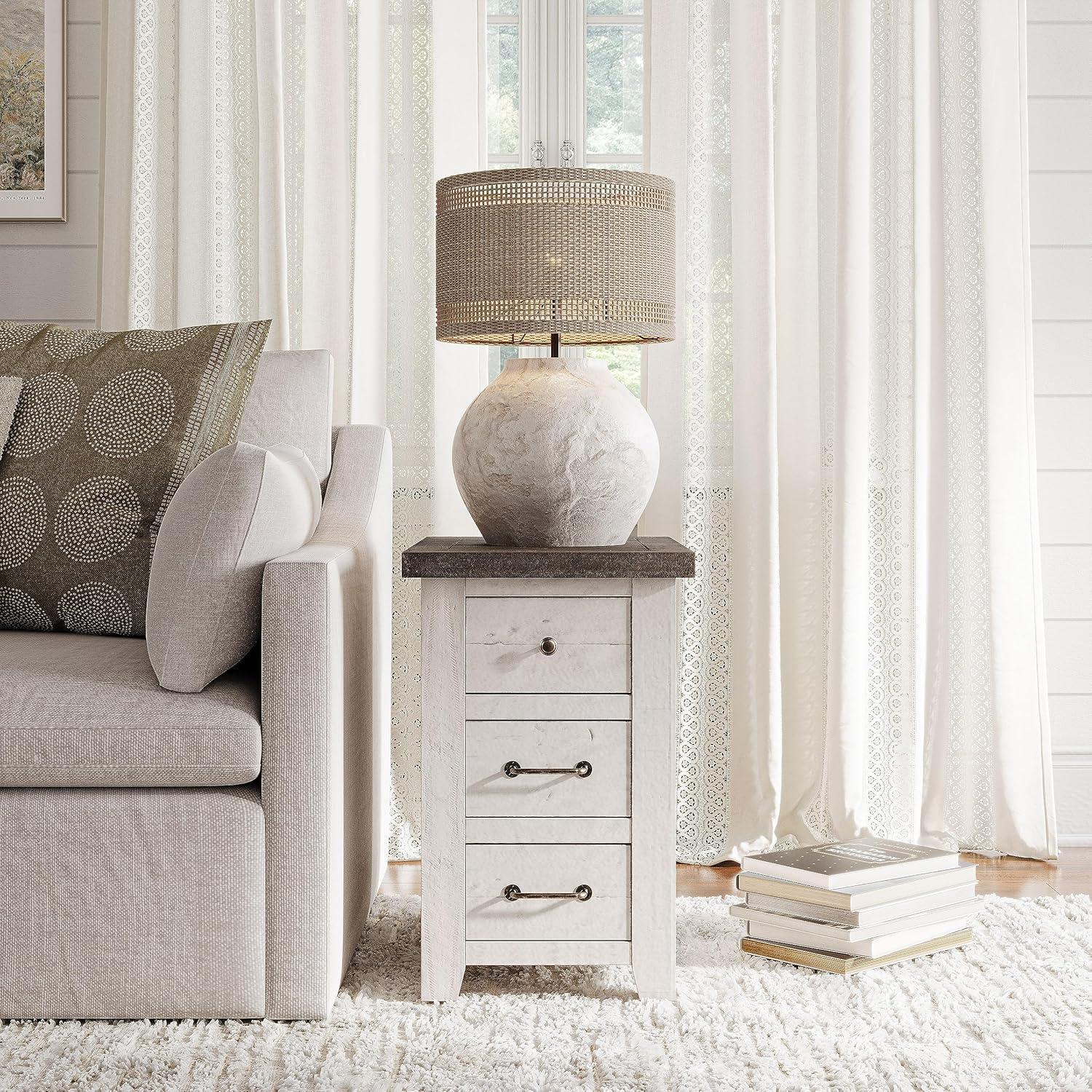 Jofran Madison County Rustic Reclaimed Pine Farmhouse Harris USB Charging Chairside Table