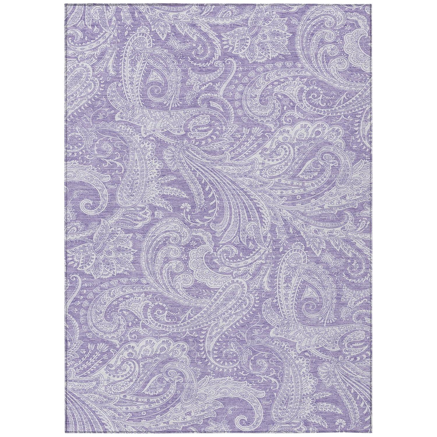 Lavender Paisley Synthetic Washable 5' x 7' Area Rug