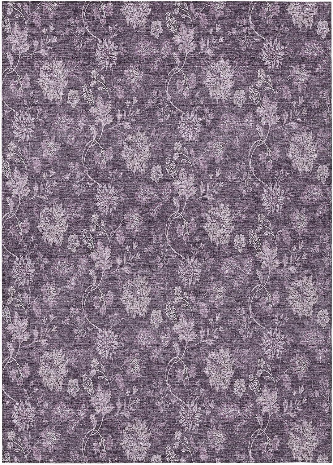 Plum Floral Rectangular Synthetic Indoor/Outdoor Area Rug