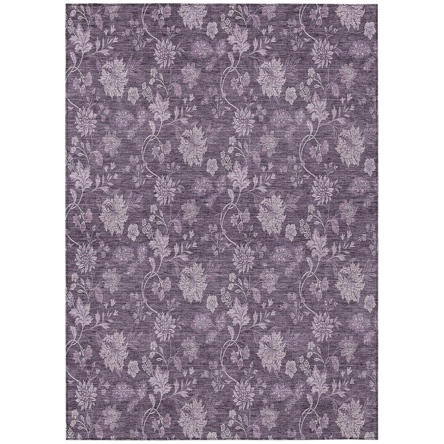 Plum Floral Rectangular Synthetic Indoor/Outdoor Area Rug