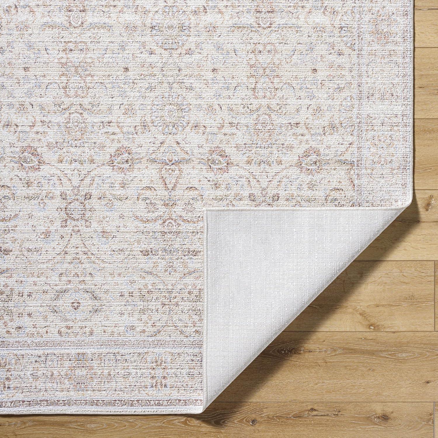 Ivory and Light Gray Synthetic Reversible Runner Rug, 2'6" x 7'3"