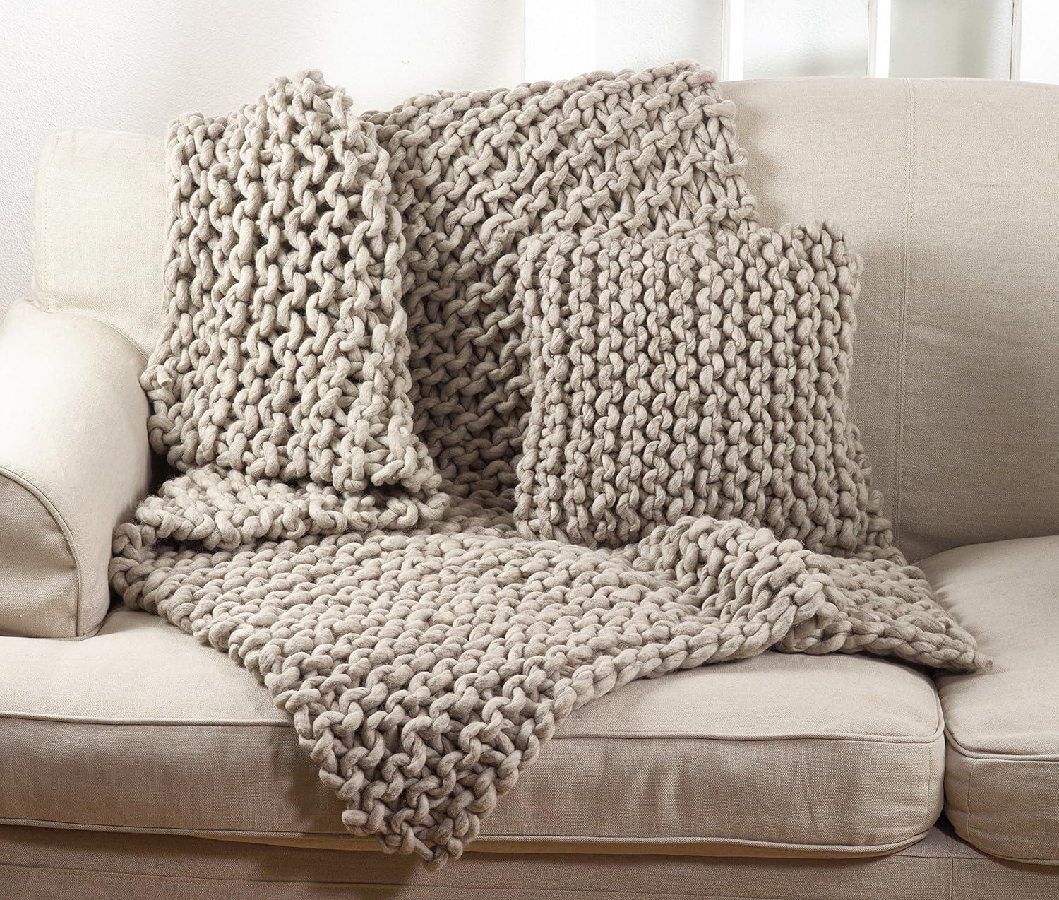 Fog Chunky Cable Knit Wool Throw Blanket, 50" x 60"