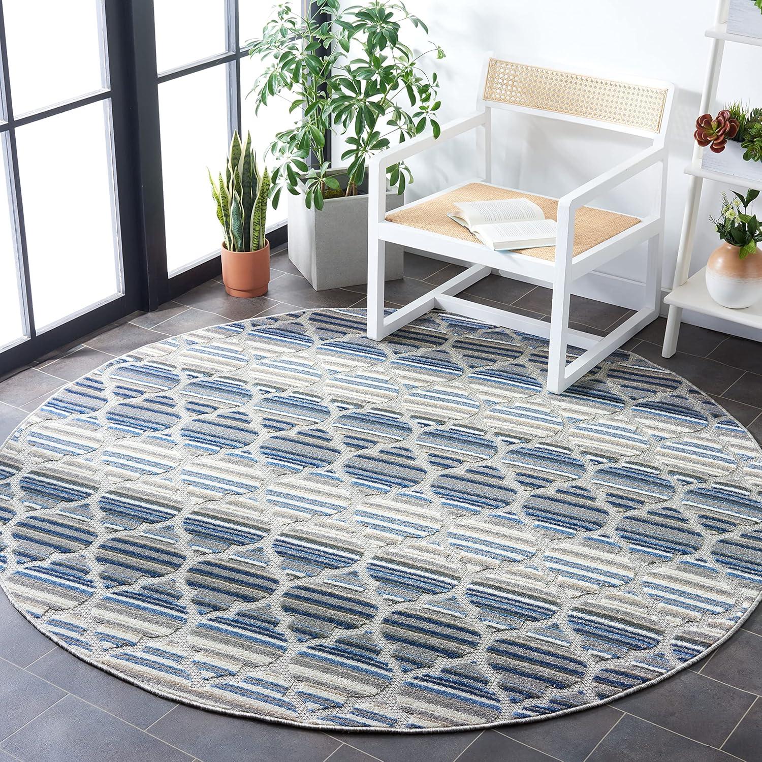 Cabana CBN333 Loomed Indoor Area Rug - Blue/Grey - 6'7"x6'7" Round - Safavieh
