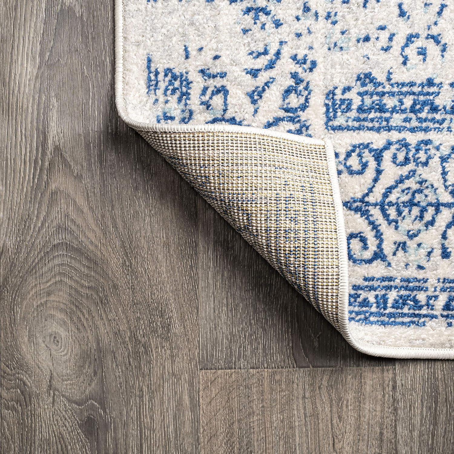 3'x5' Ferro Filigree Charcoal Black and White Area Rug, Cream/Blue - JONATHAN Y