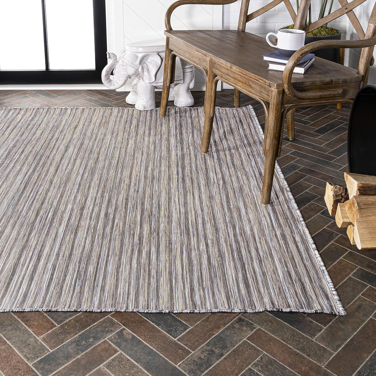 Reversible Dark Gray/Blue Striped Synthetic Area Rug 9' x 12'