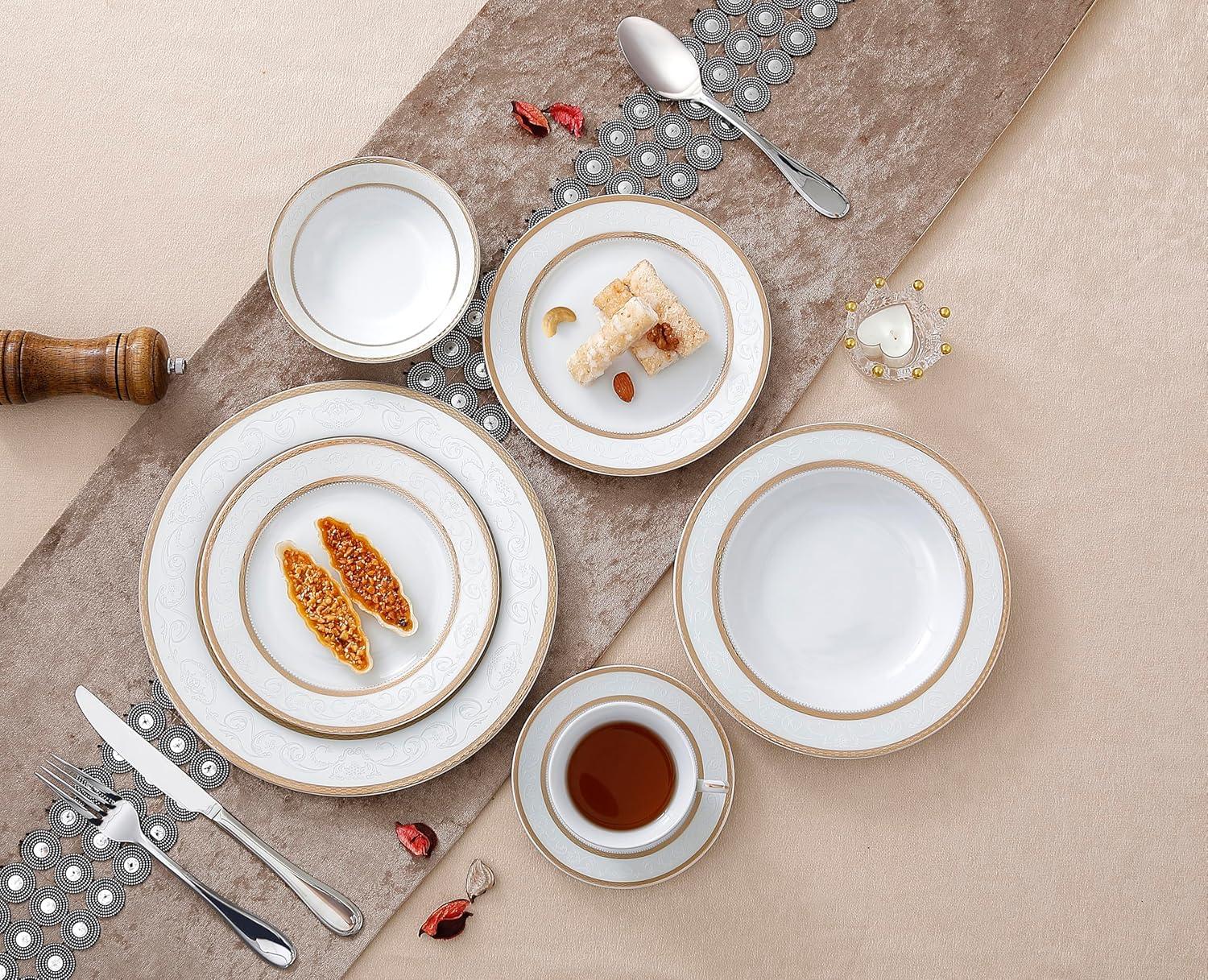 Amelia White and Gold 57-Piece Porcelain Dinnerware Set