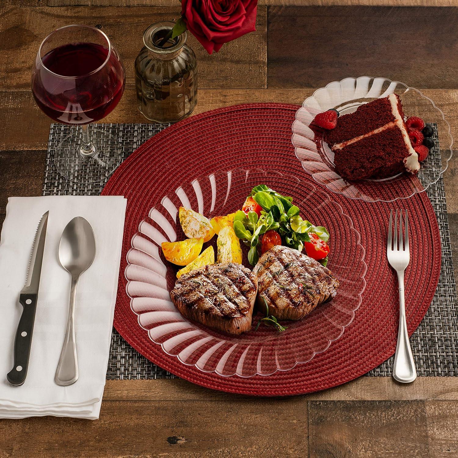 Perfect Settings Tableware 50 Pcs Clear Plastic Disposable Party Dinnerware Combo Set Dinner and Salad Size Plates (Set of 25)