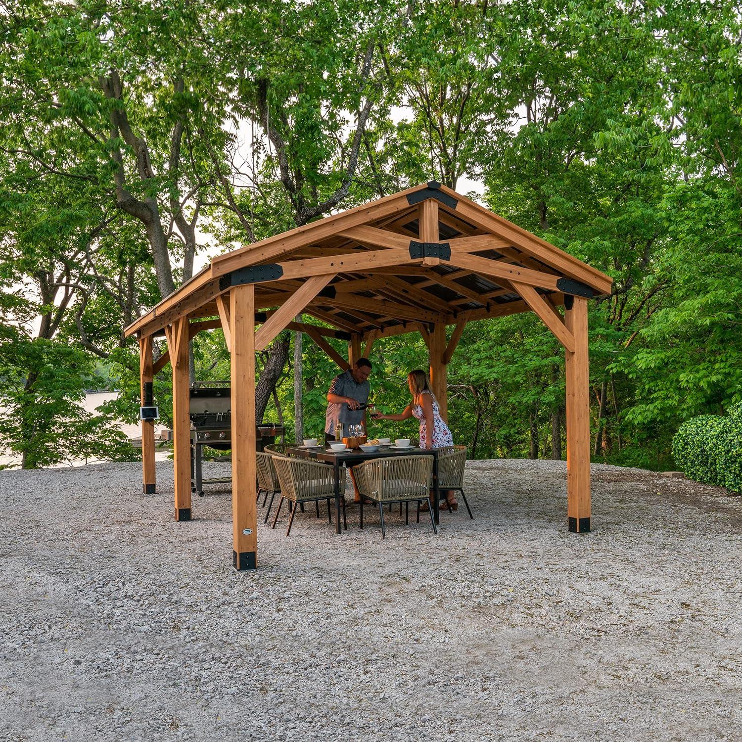 Norwood Cedar Carport Pavilion Gazebo with Steel Roof