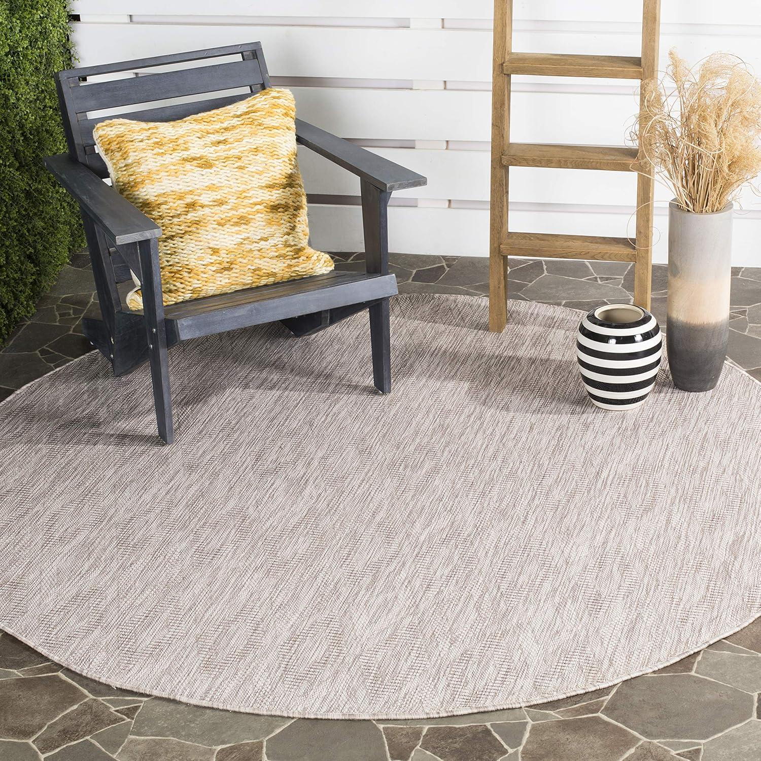 SAFAVIEH Courtyard Teodor Geometric Indoor/Outdoor Area Rug, Beige/Beige, 4' x 4' Round